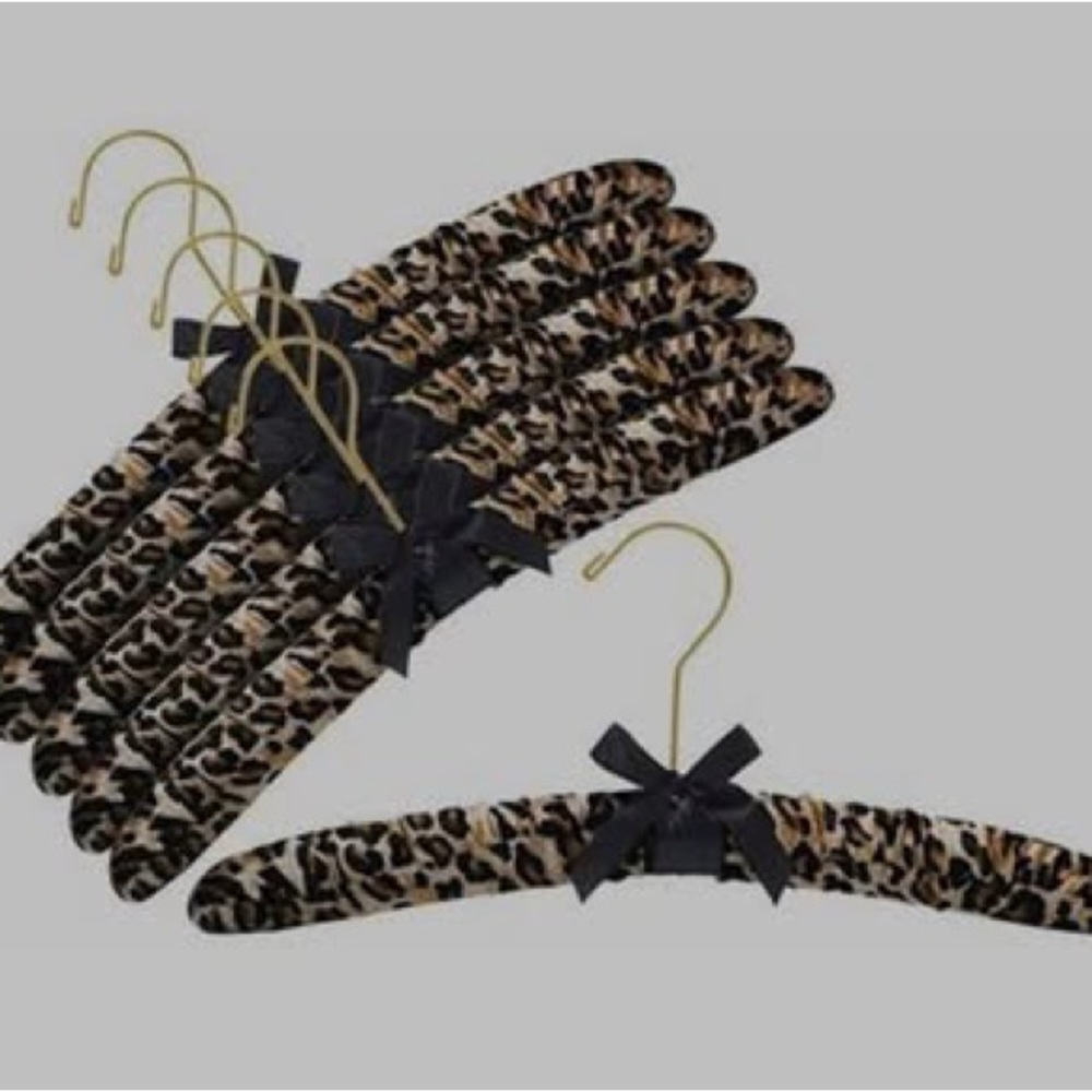 Lot of 12 Animal Print Velvet and Black Solid Satin Bows Padded Wardrobe Hangers